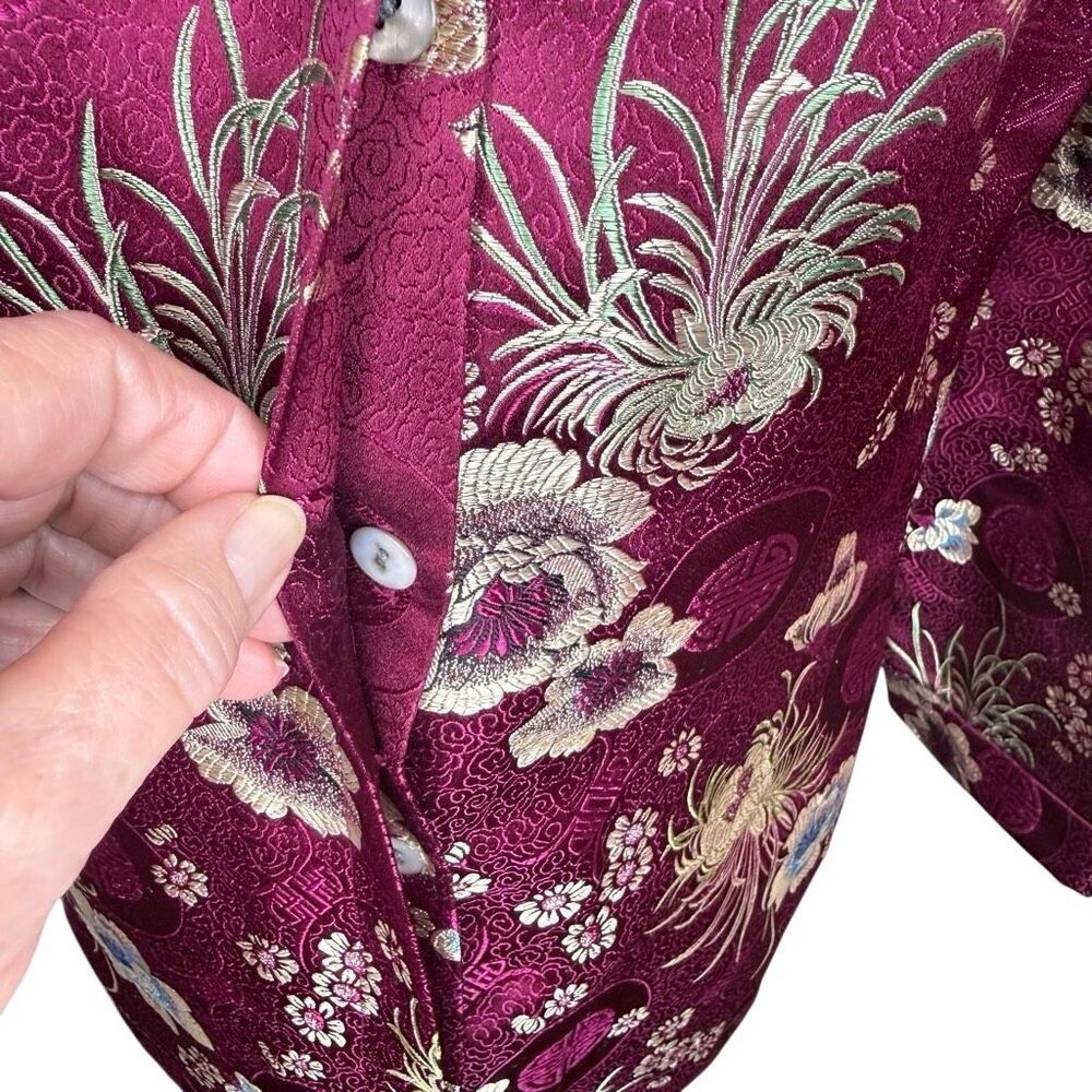 Chico's Magenta Floral Satin Blazer - Picture 3 of 12